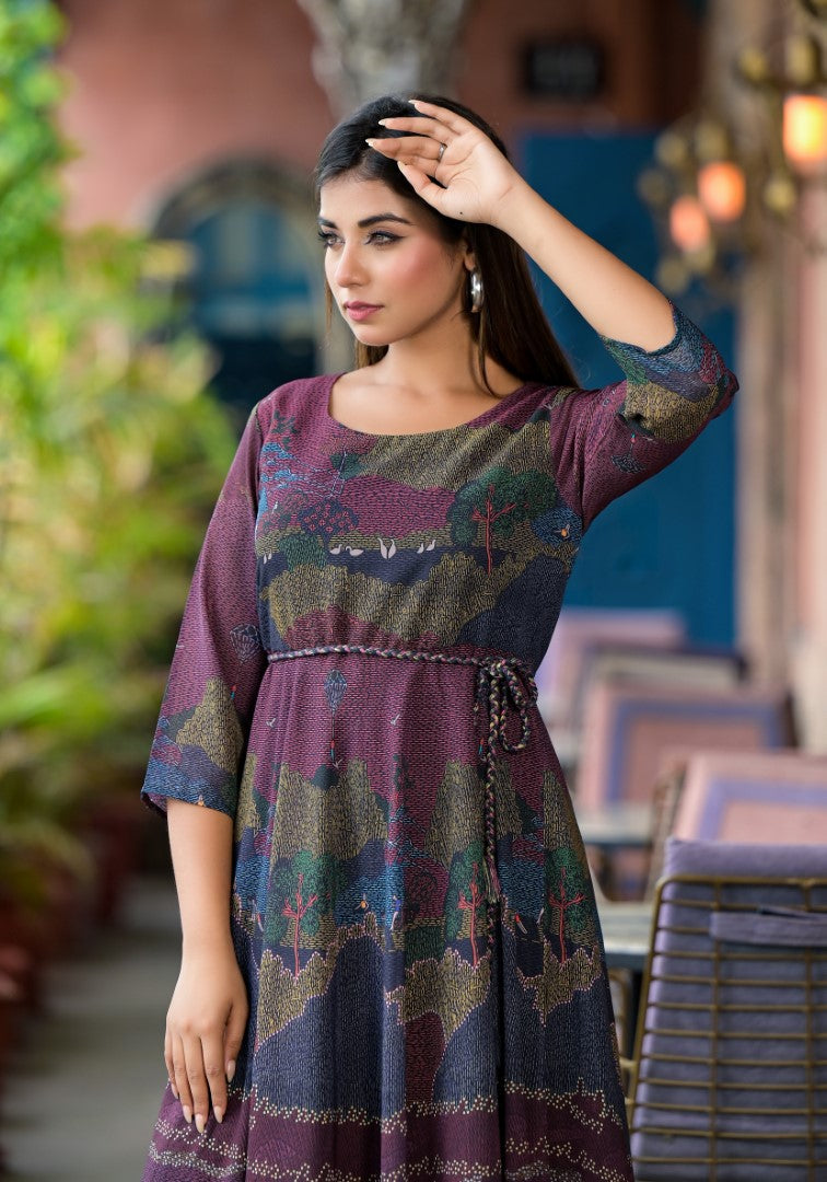 Juniper Women's Black Abstract Printed Georgette Dress With Doris At Waist