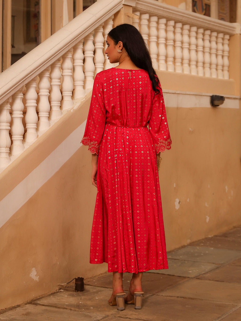 Juniper The Swarn Fuchsia Ethnic Motif Printed Viscose Dress With Dori & Zari Work