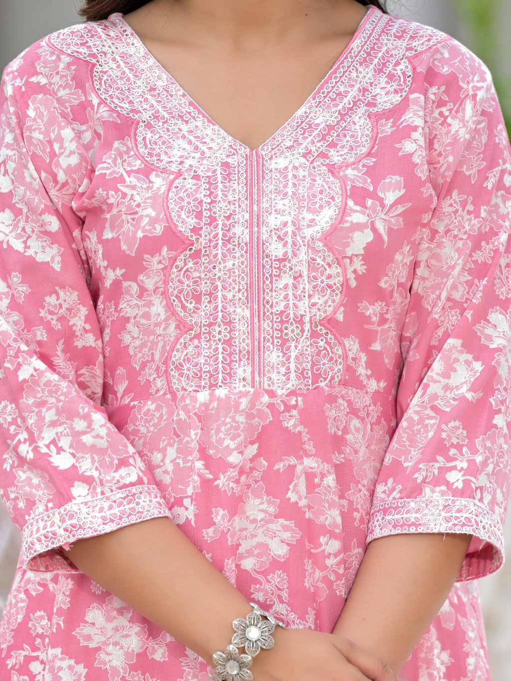 Juniper Women's Pink Floral Printed Rayon Kurta, Pant And Dupatta Set With Thread & Sequins Work