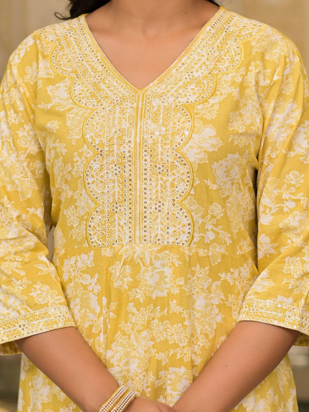 Juniper Women's Yellow Floral Printed Rayon Kurta With Pant And Dupatta With Thread & Sequins Work