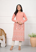 Juniper Women's Peach Ethnic Motif Printed Cotton Winter Wear Kurta