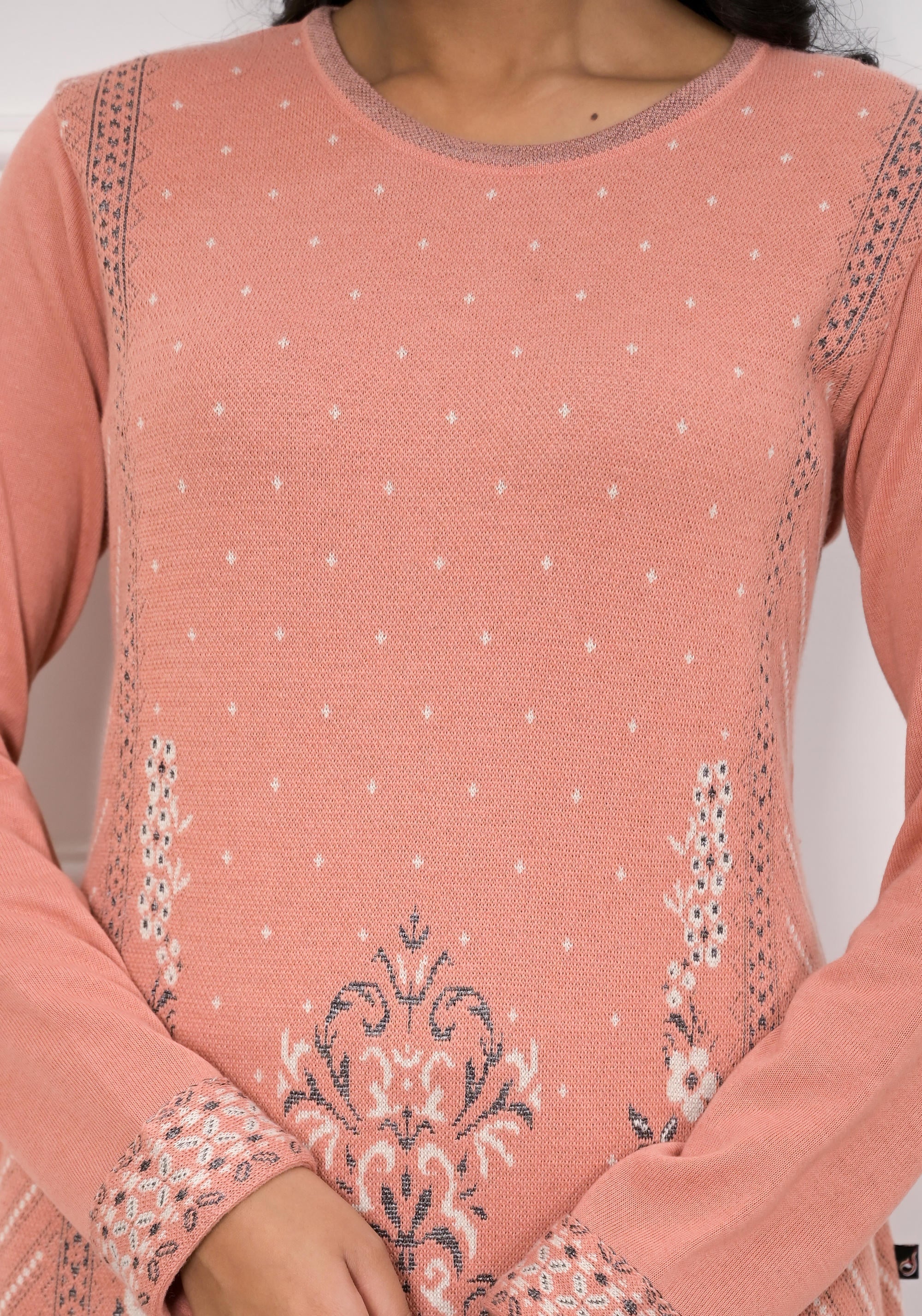 Juniper Women's Peach Ethnic Motif Printed Cotton Winter Wear Kurta