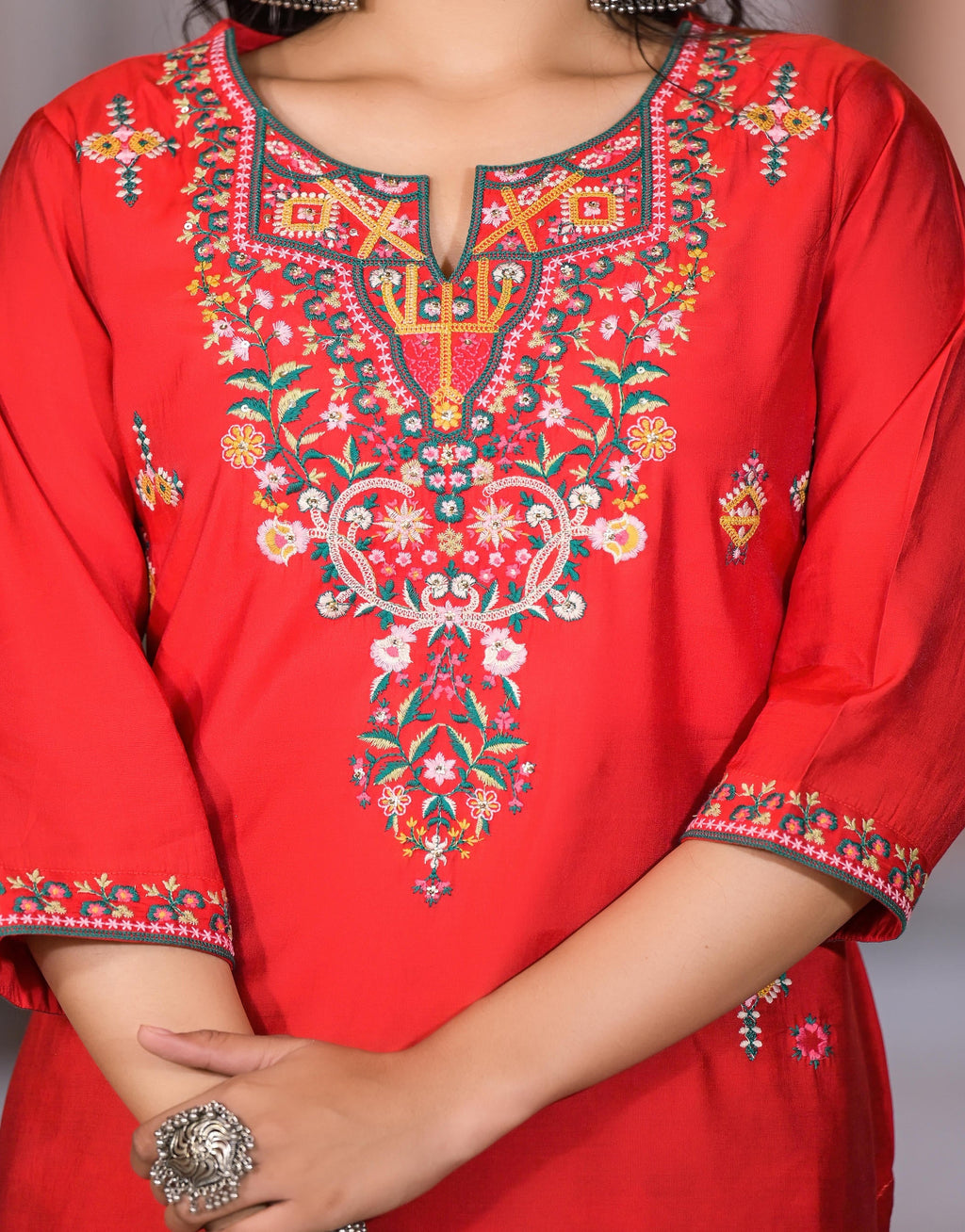 Juniper Women's Multi Color Floral Printed Viscose Kurta Set With Mirror & Thread Work