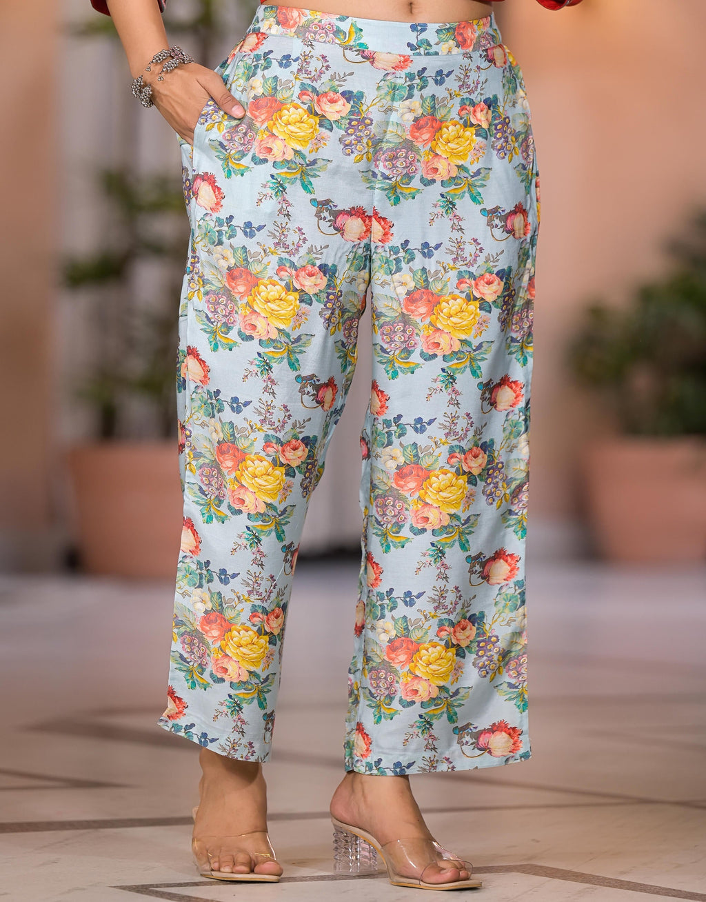 Juniper Women's Multi Color Floral Printed Viscose Kurta Set With Mirror & Thread Work