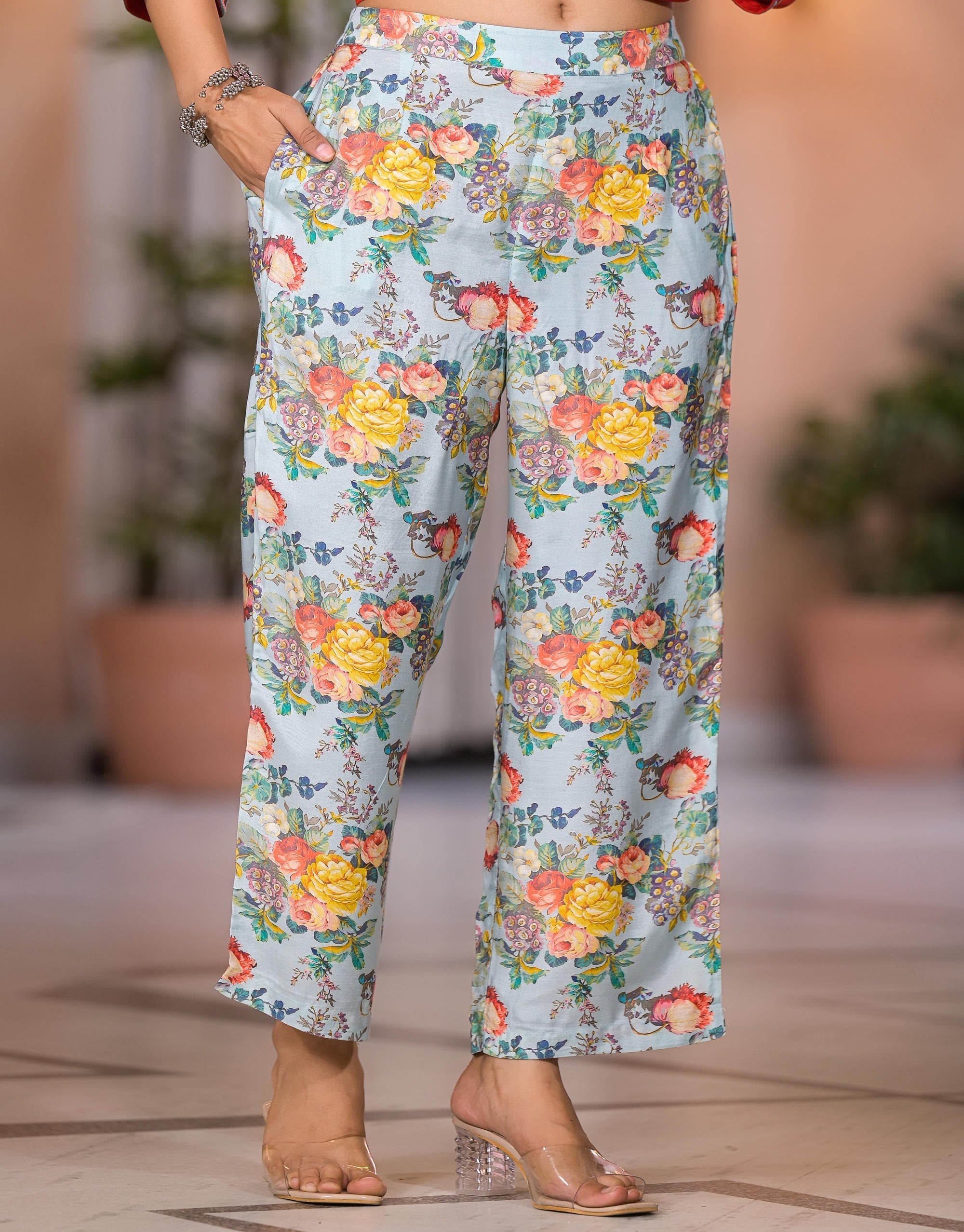 Juniper Women's Multi Color Floral Printed Viscose Kurta Set With Mirror & Thread Work