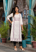Juniper Women's White Ethnic Motif Printed Rayon Round NeckKurta With Straight Hemline