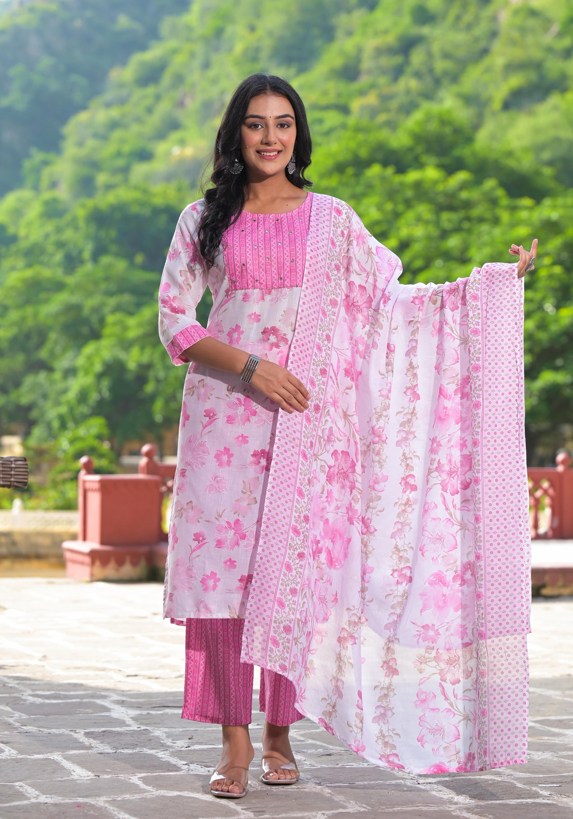 Juniper Women's Pink Pure Cotton Printed Kurta Set