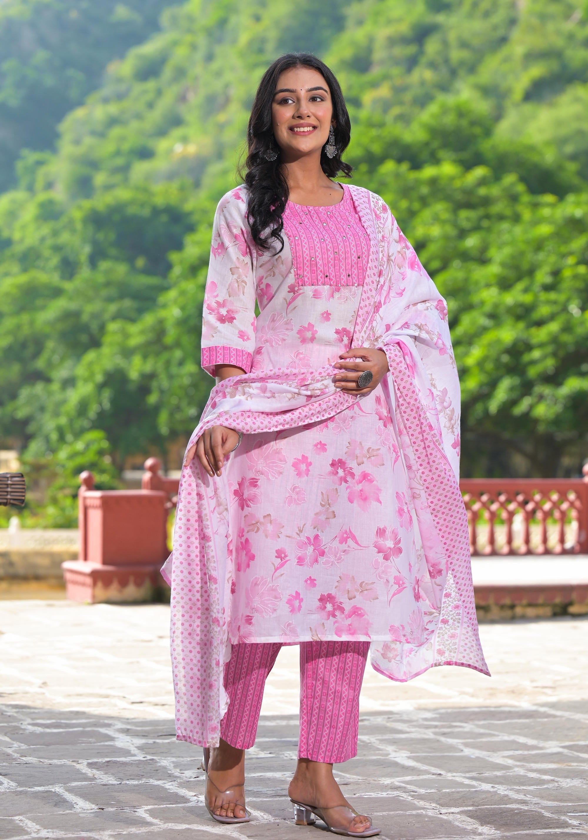 Juniper Women's Pink Pure Cotton Printed Kurta Set