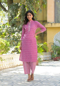 Juniper Women's Wine Floral Printed Cotton Kurta Set With Lace