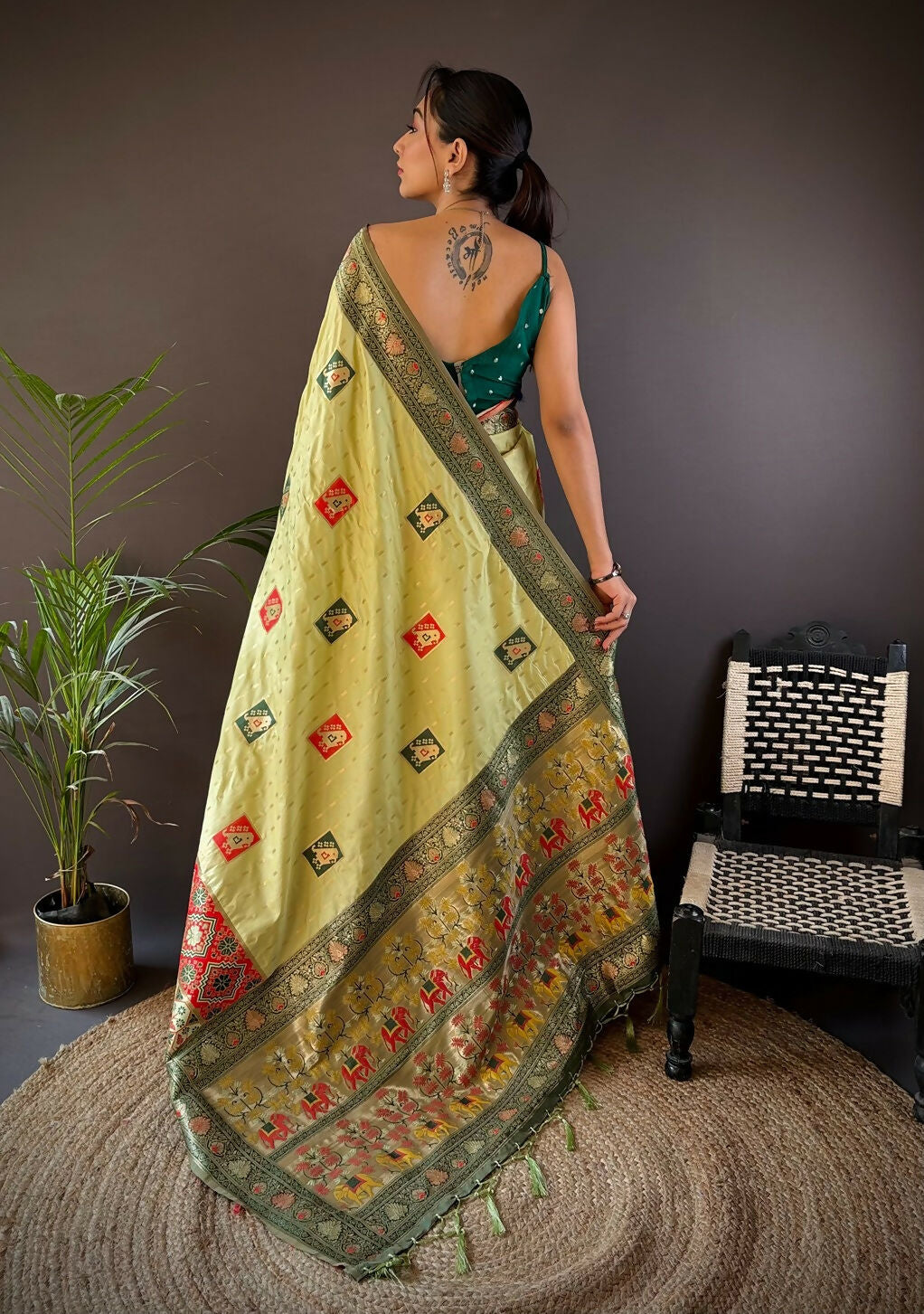 Joban Fashion Light Green Small Butti Banarasi Silk Sarees