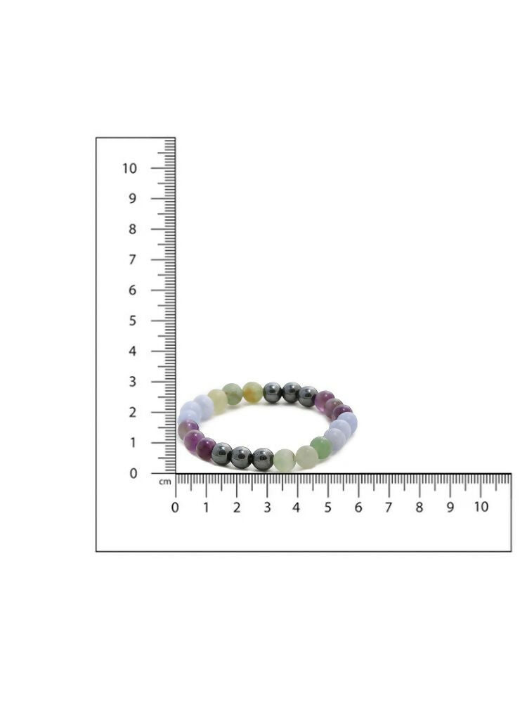 Red Carnelian, Amathyst Multicoloured Brown and Black Round crystal Beads Elastic Bracelet - Ruby Raang