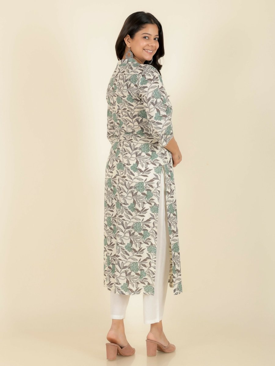 Aramya Straight Soft Cotton Floral Print Women's Kurta - Off White