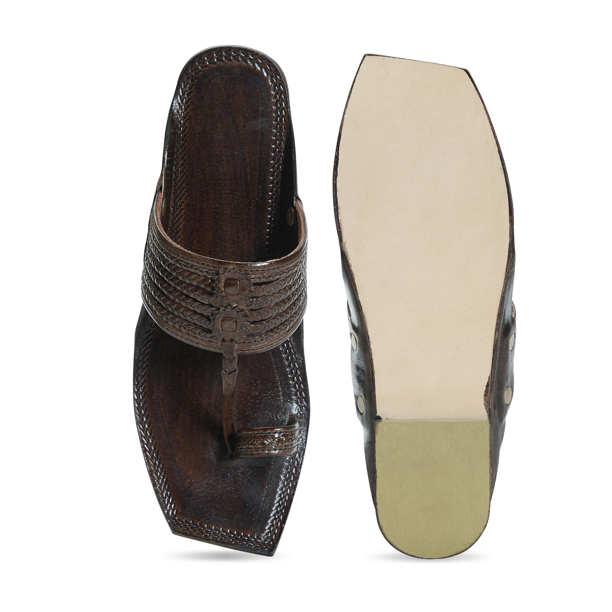 Stepsoft Men'S Brown Sqaure Toe Kolhapuri Chappal | Handcrafted Leather Slip-On Ethnic Footwear