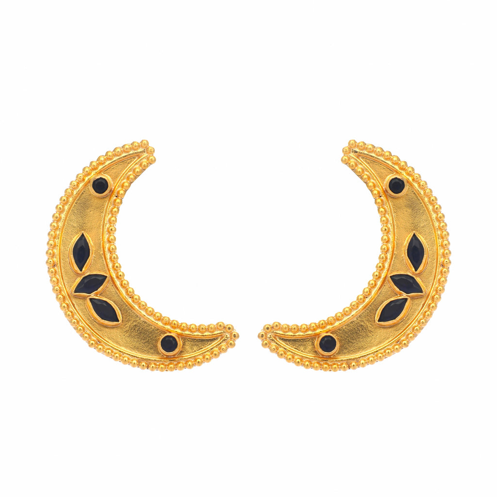 Nuyug 22K Gold-Plated Stone Studded Crescent Shaped Stud Earrings