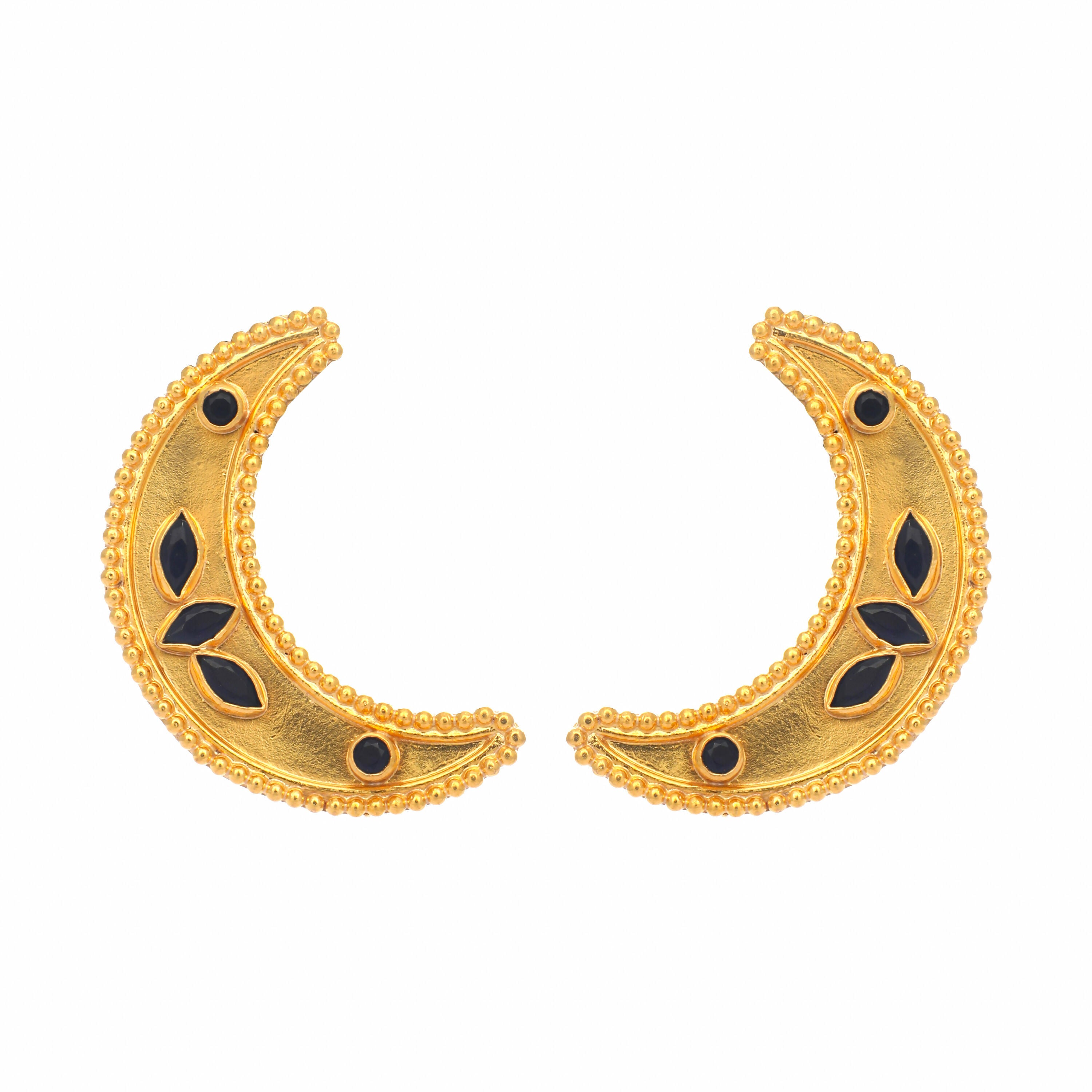 Nuyug 22K Gold-Plated Stone Studded Crescent Shaped Stud Earrings