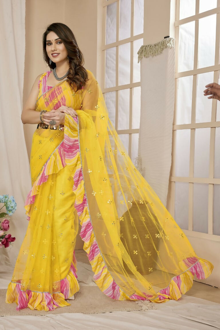 Partywear Designer Yellow Net Fancy Saree - Dyuti