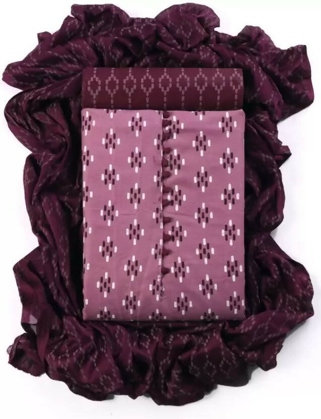 Pink Cotton Printed Unstitched Dress Material - Amara
