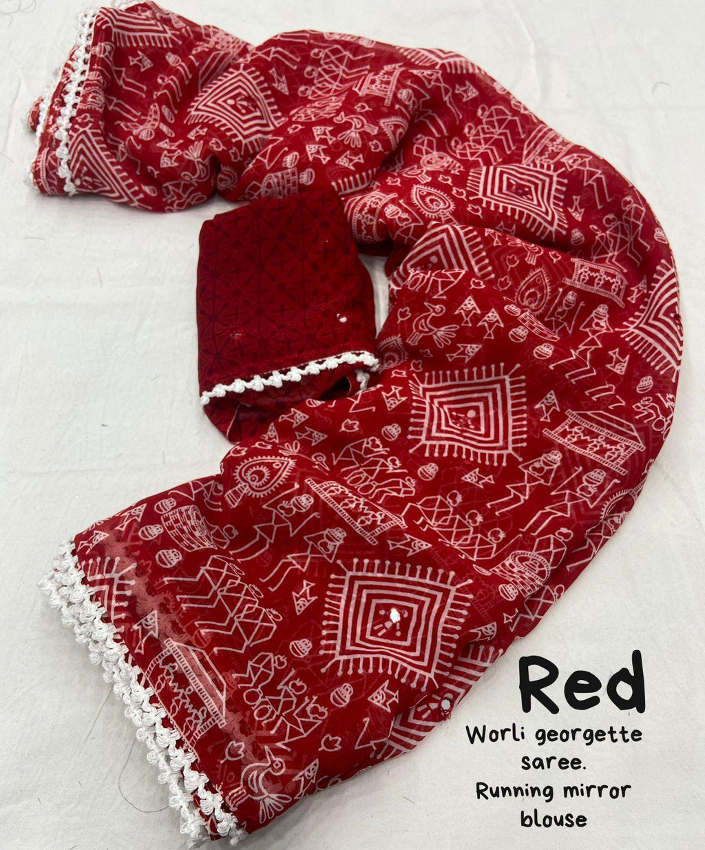 Red Poly Georgette Ethnic Motifs Saree with Unstitched Blouse - Hiral Fashion