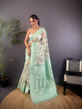 Joban Fashion Cyan Blue Floral Motifs Banarasi Silk Sarees