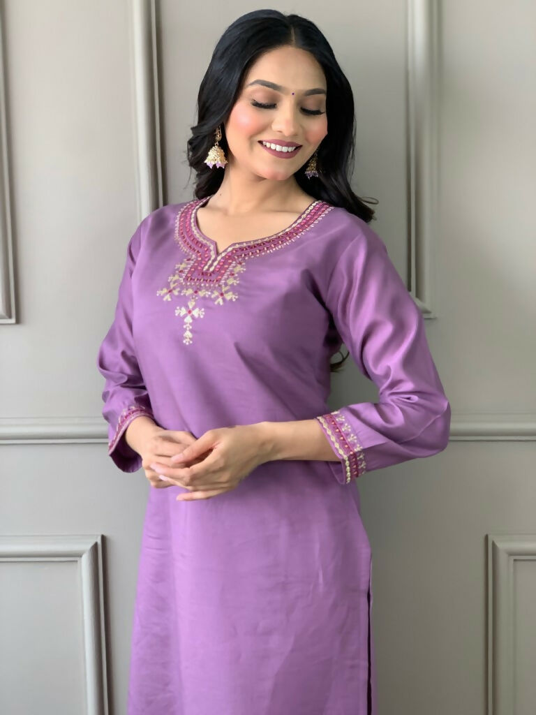 Partywear Designer Purple Viscos Rayon Stitched Suit With Dupatta - Tanisha