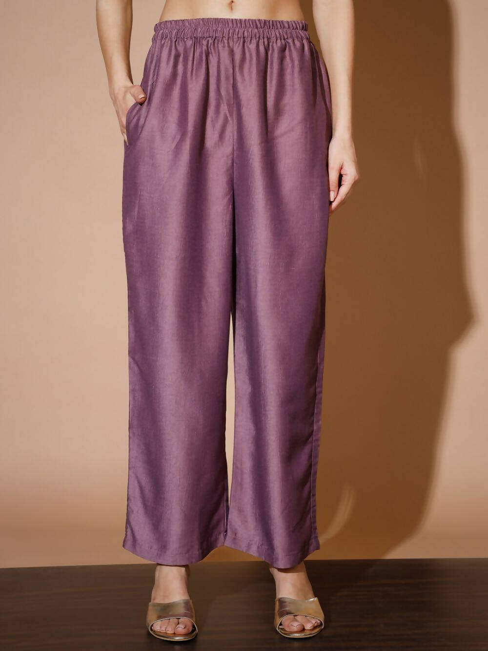 Myshka Mauve Solid Kurta & Palazzos With Dupatta