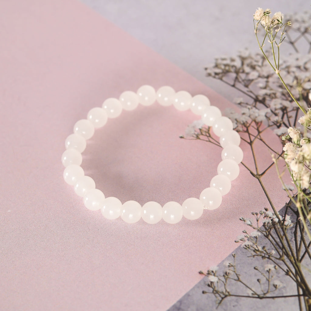 NVR Men & Women White Marbel Crystal Elasticated Bracelet