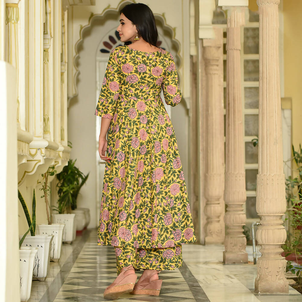 PartyWear Designer Golden Yellow Pure Maslin Palazzo Suit - Anbazaar