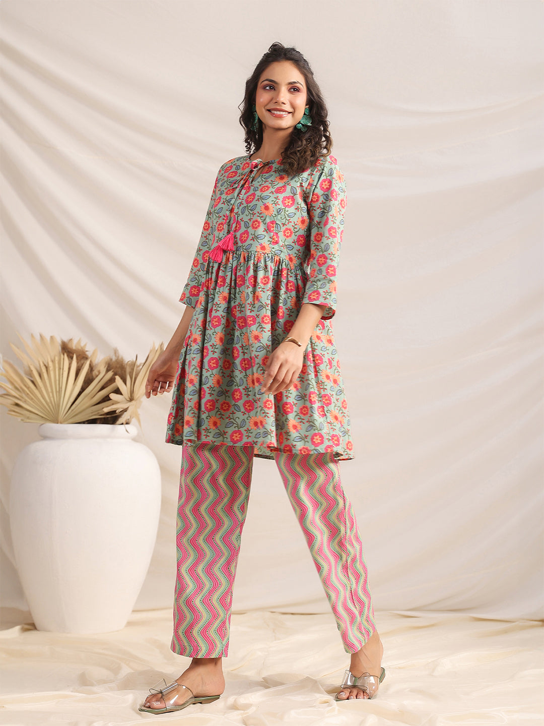 Janasya Sage Cambric Floral Co-Ords