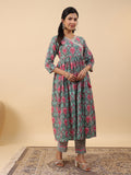 Janasya Green Cambric Ethnic Motifs Co-Ords