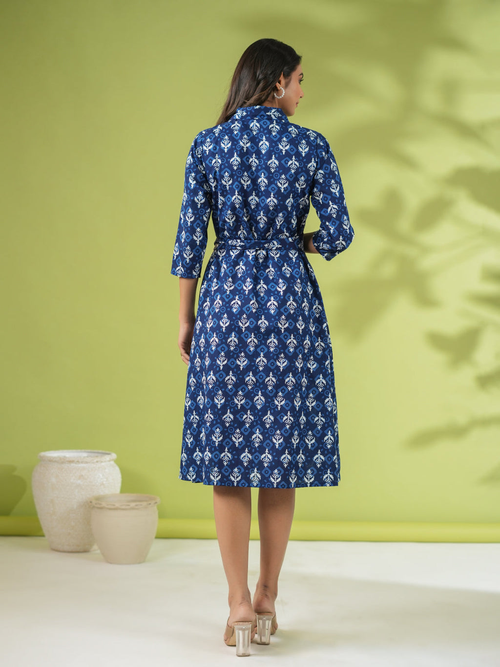 Janasya Dark Cotton Ethnic Motifs Shirt Dress Dress