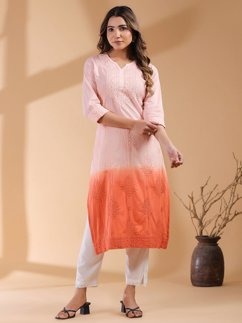 Janasya Bright Cotton Ombre Straight Kurta