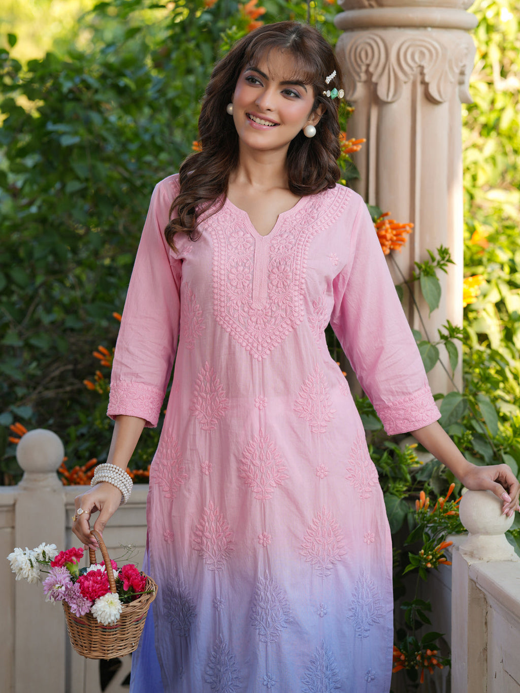 Janasya Bright Cotton Ombre Straight Kurta
