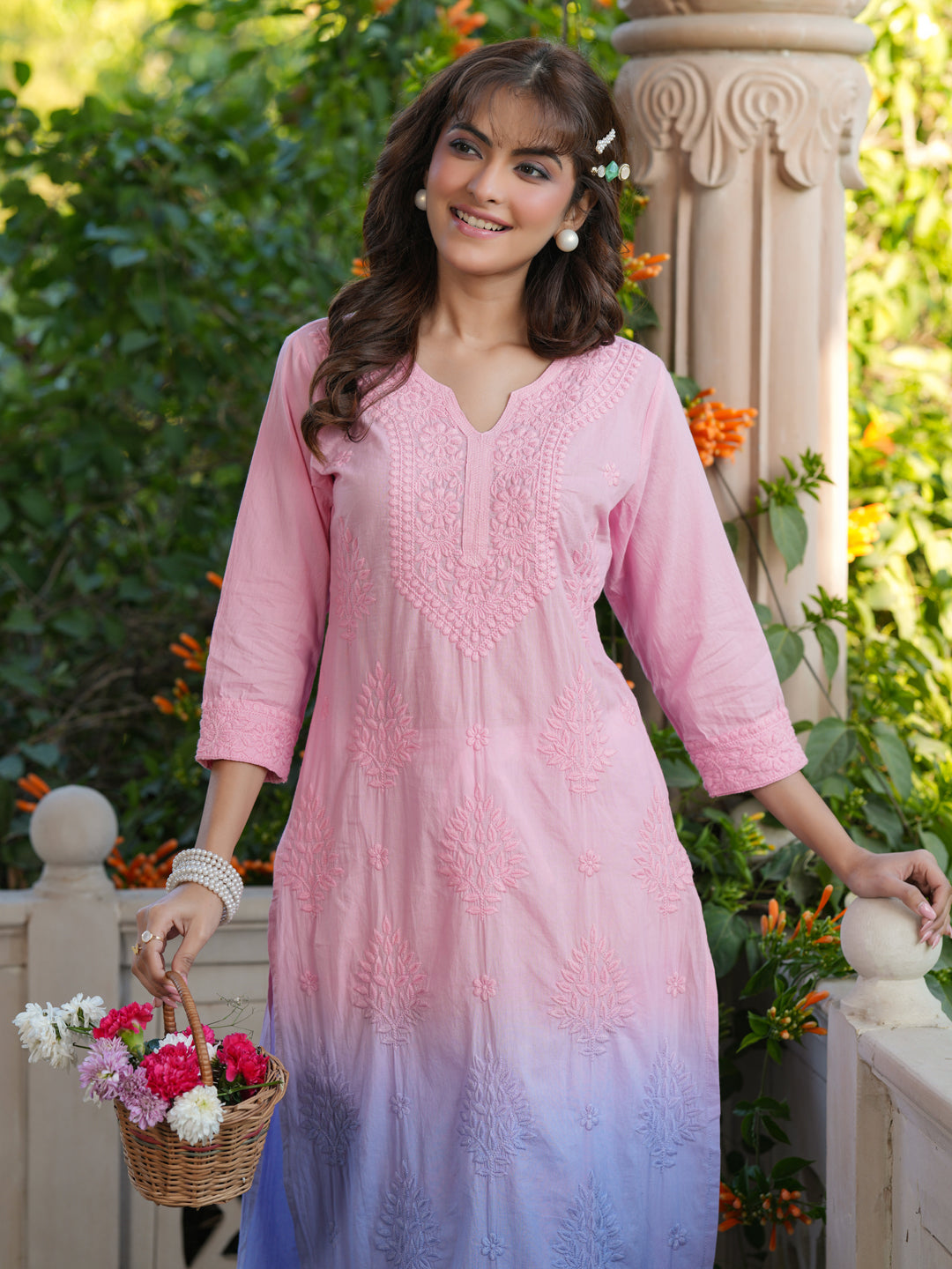 Janasya Bright Cotton Ombre Straight Kurta