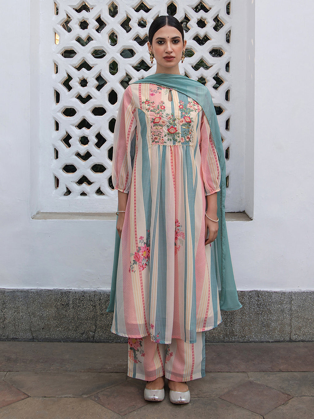 Janasya From Style Master Georgette Floral A-Line Kurta Set