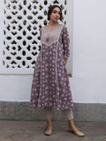 Janasya Purple Cotton Floral Kurta Set