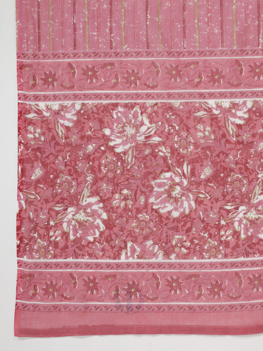 Janasya Straight Cambric Pink Floral V-Neck Set