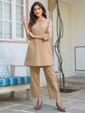 Janasya Dark Cotton Solid A-Line Top & Bottom Set