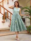 Janasya Light Cotton Paisley Tiered Dress