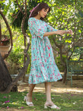 Janasya Bright Georgette Floral Tiered Dress