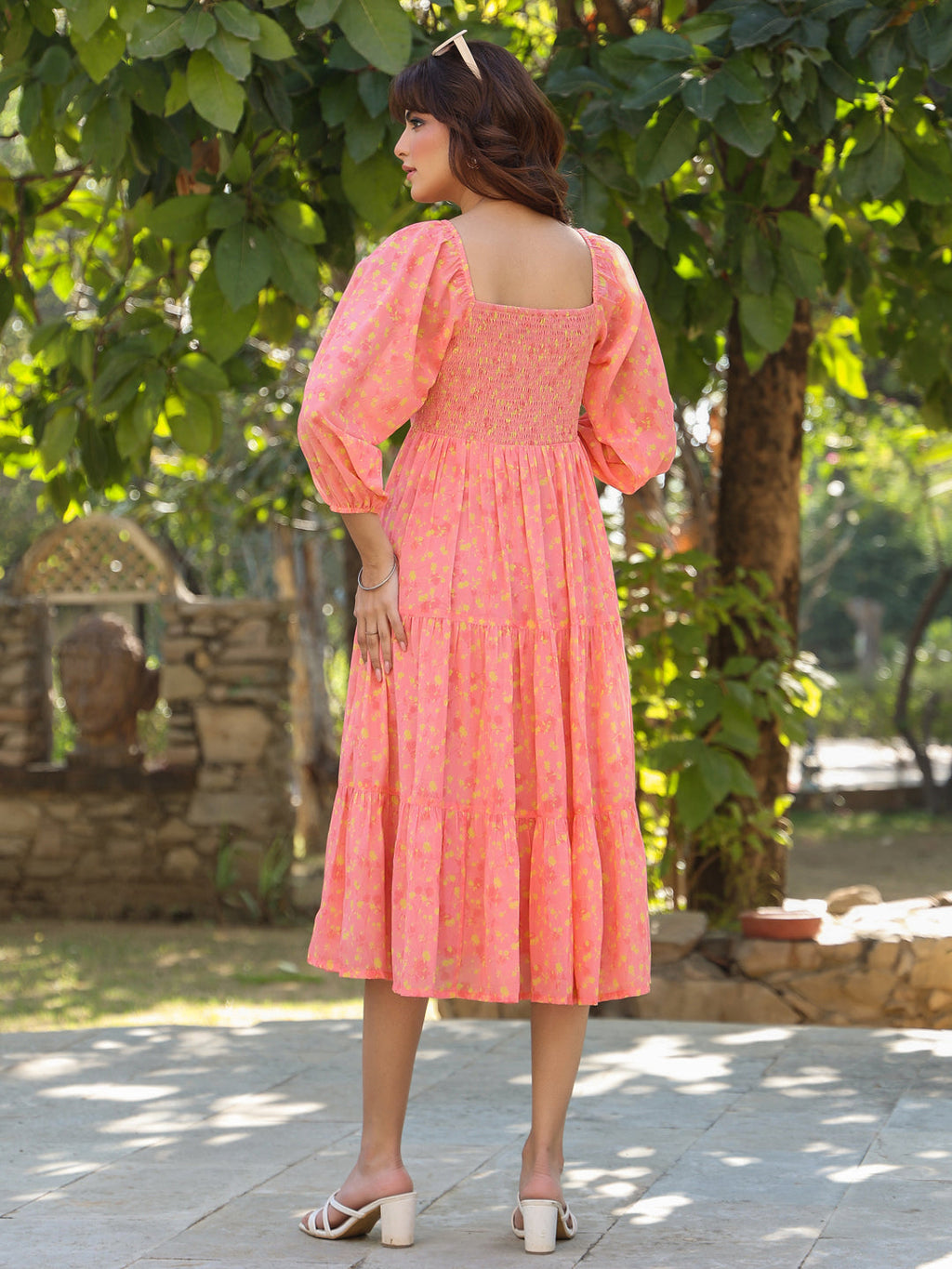 Janasya Light Georgette Floral Tiered Dress