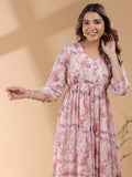 Janasya Light Georgette Floral Tiered Dress