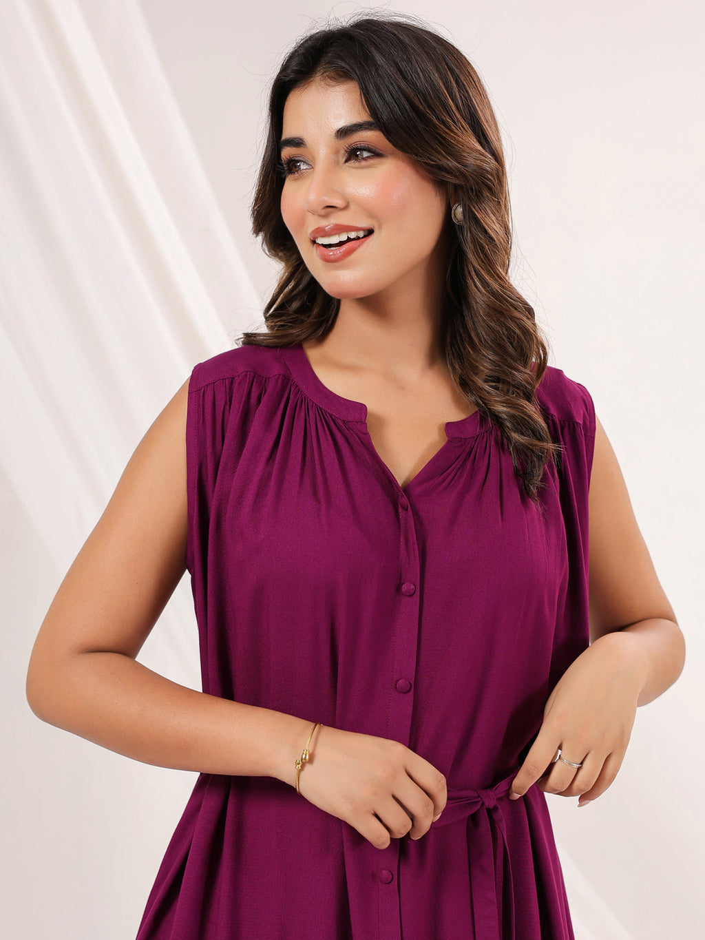 Janasya Dark Rayon Solid A-Line Dress