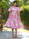 Janasya Light Cotton Floral Tiered Dress