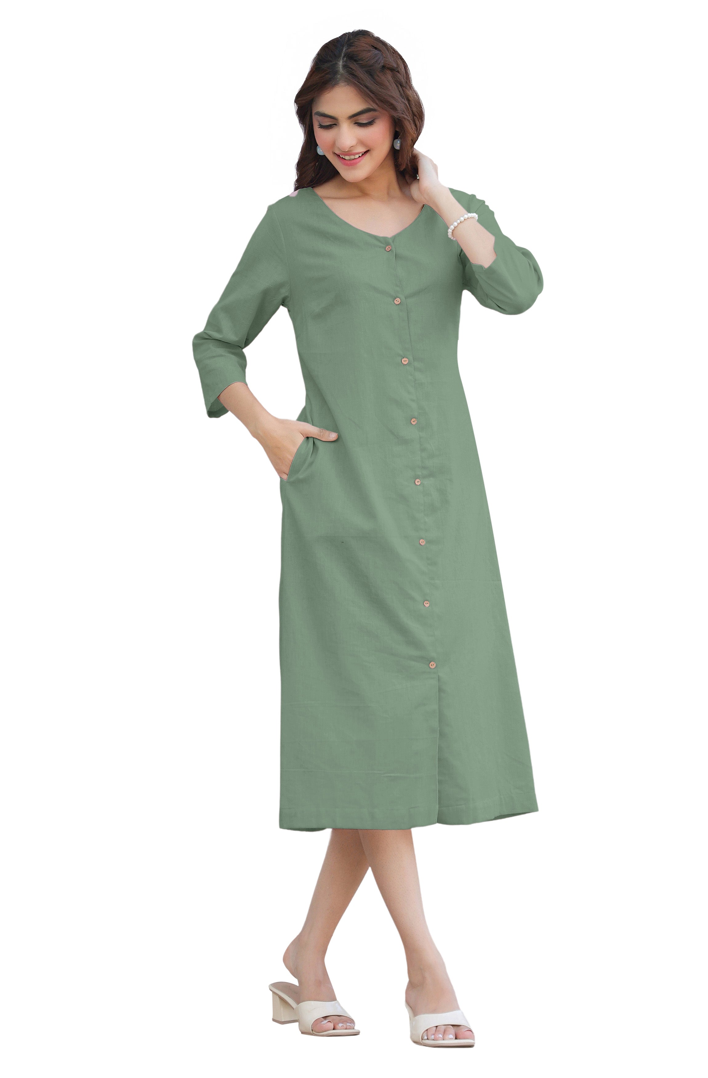 Janasya Light Cotton Solid Straight Dress