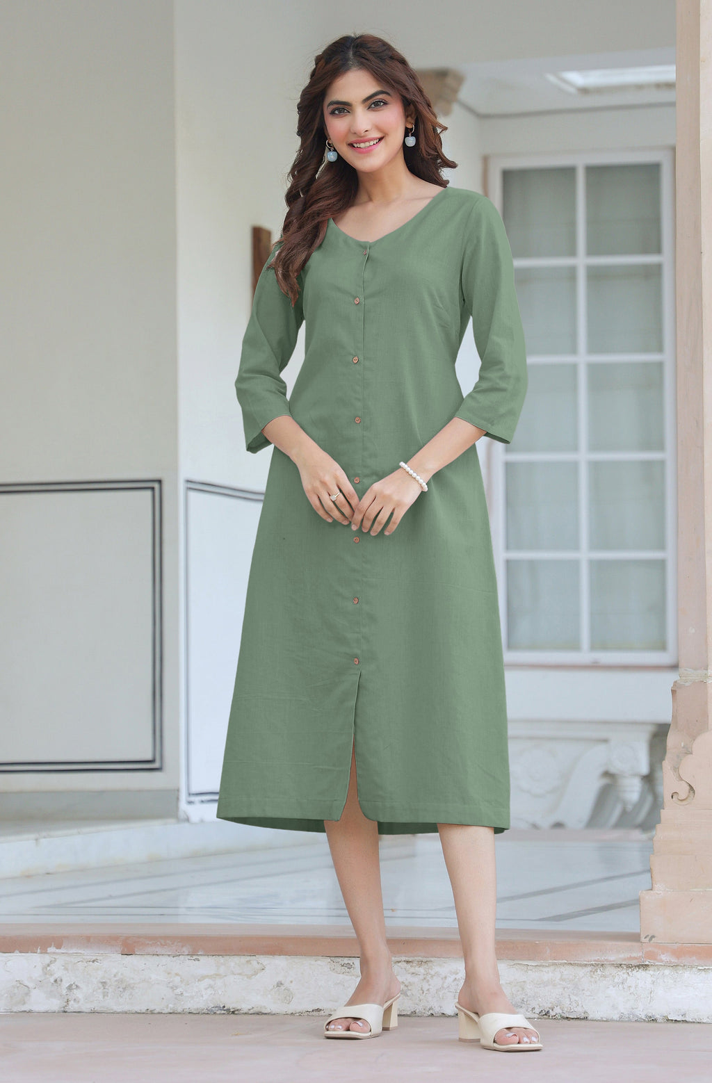 Janasya Light Cotton Solid Straight Dress