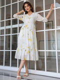 Janasya Light Georgette Floral Tiered Dress