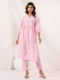 Janasya Light Cotton Embroidered A-Line Kurta Set