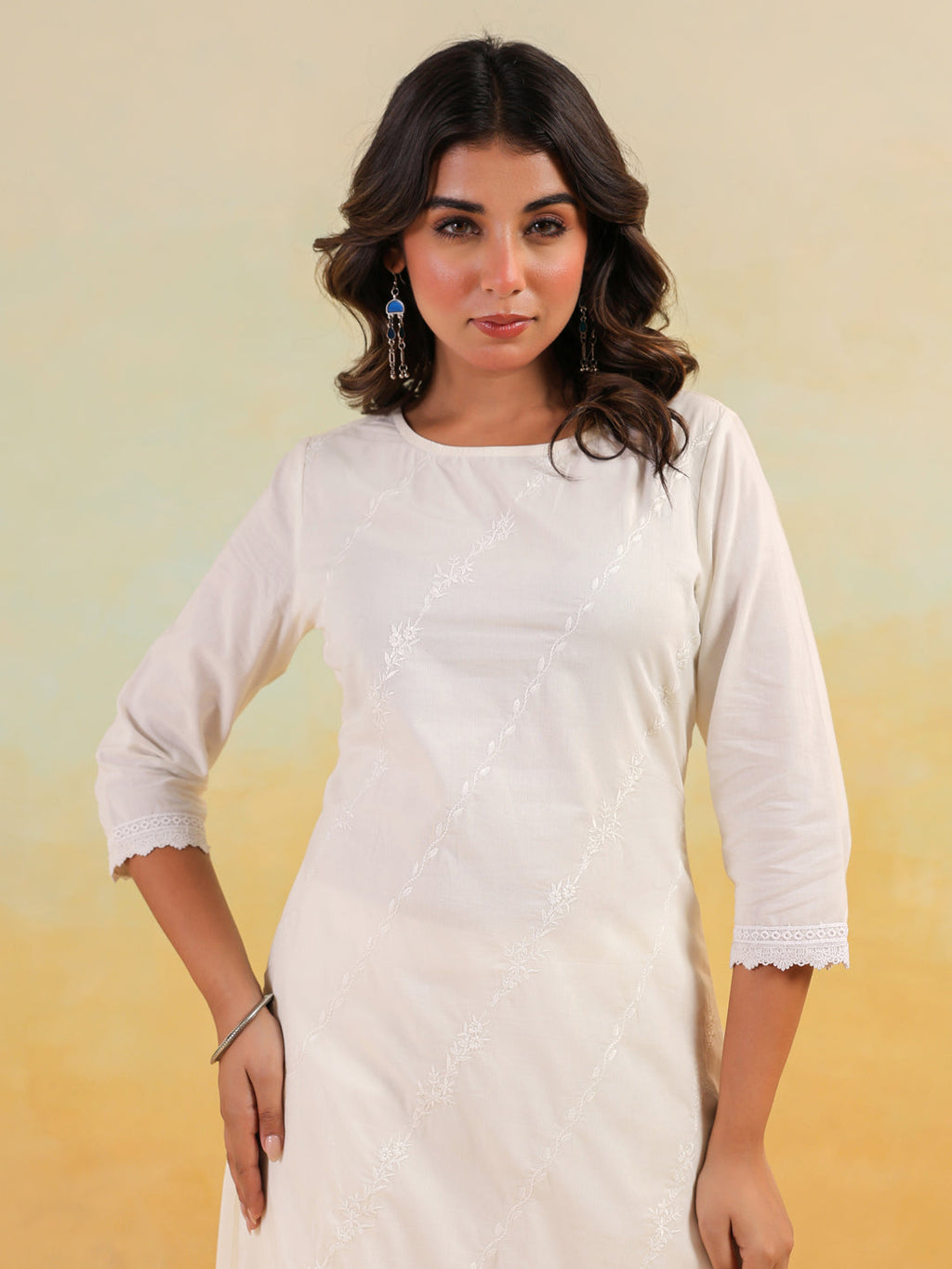 Janasya Light Cotton Embroidered Straight Kurta Set