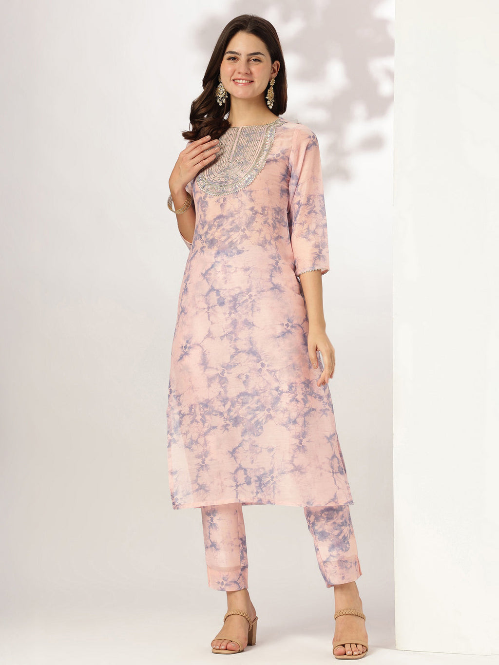 Janasya Light Silk Blend Tie & dye Straight Kurta Set