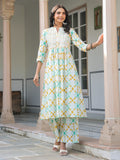 Janasya Light Cotton Abstract A-Line Kurta Set